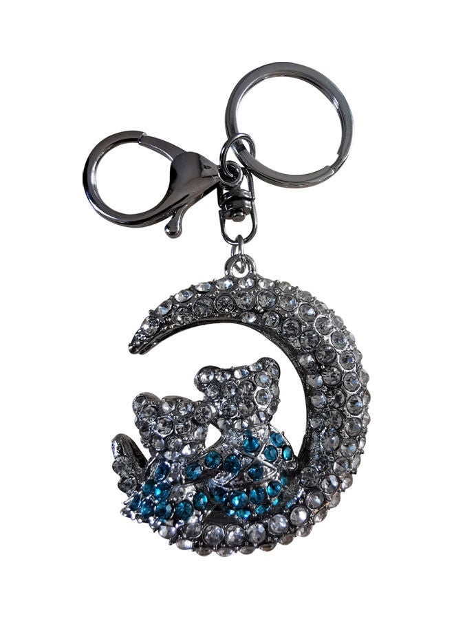 Moon Crescent Lover Cat Key Ring Clear/Blue