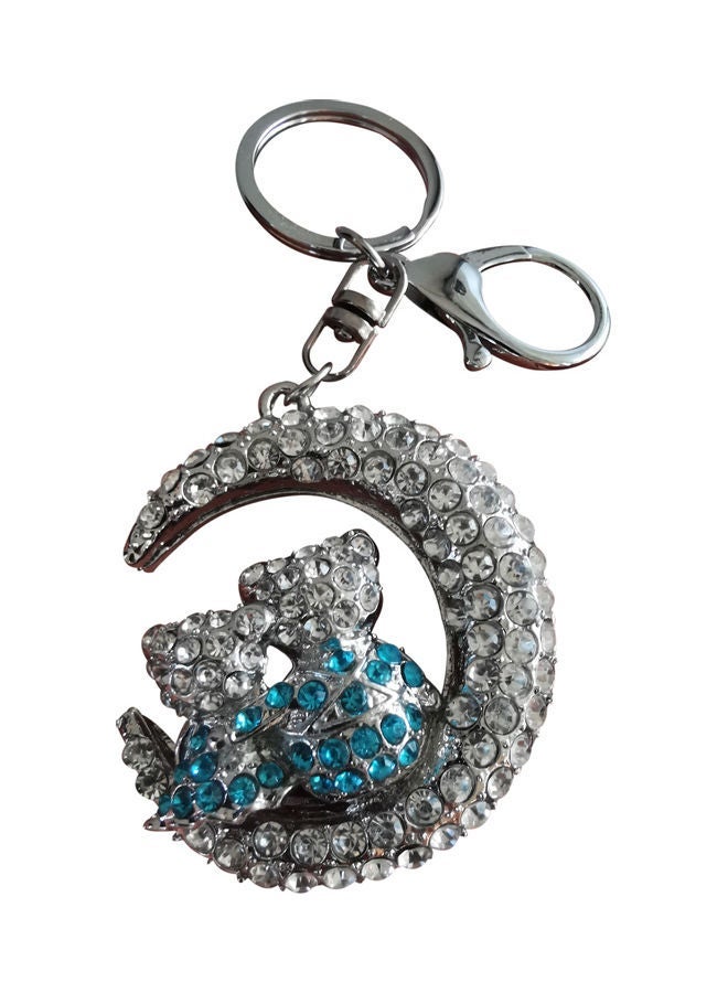 Moon Crescent Lover Cat Key Ring Clear/Blue