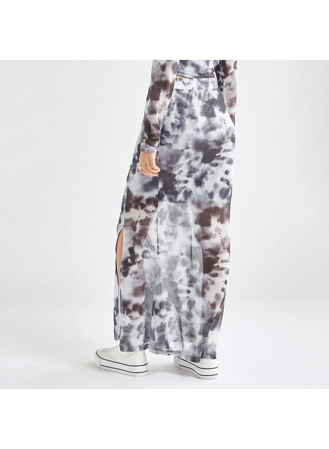 Tie Dye Print Maxi Skirt with Elasticated Waistband and Slit