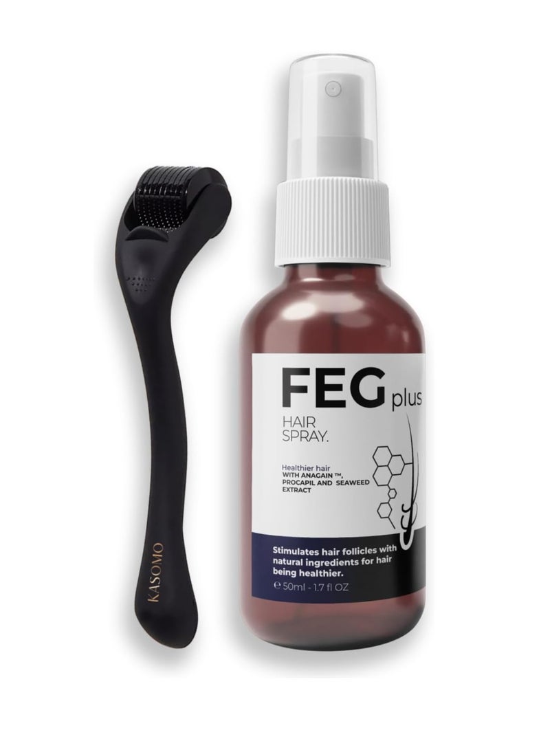 FEGPLUS Hair Growth Serum with Hair Roller, Rosemary Extract Water, Rosemary Oil for Hair & Beard Regrowth Booster, Thicker, Longer and Stronger Hair Spray-50ml