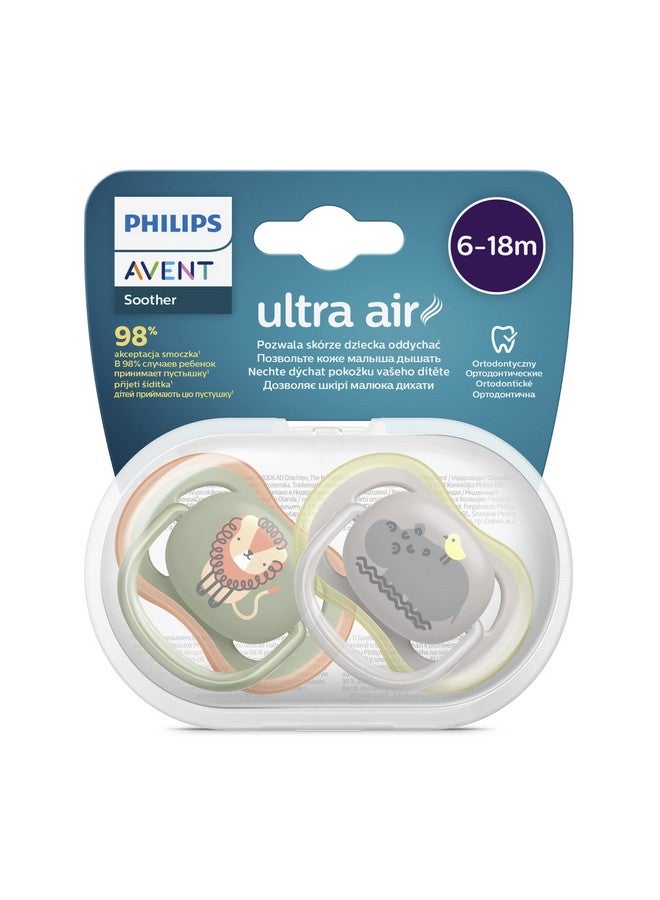 Philips Avent Ultra Air Pacifier Pack Of 2 | High Ventilation | 98% Acceptance | Bpa-Free | For Babies From 6-18 Months (Model Scf085/17)