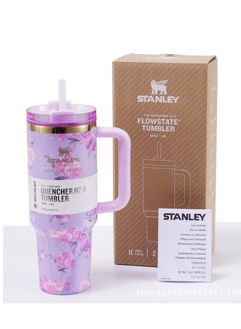 Stainless Steel Vacuum Insulated Tumbler with Lid and Straw for Water, Iced Tea or Coffee, Smoothie and More, 40 oz,Purple