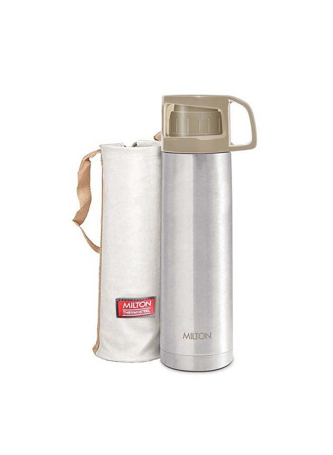 750ml Thermosteel Flask with Jacket, Keeps Drinks Hot and Cold for 24 Hours, 18/8 Stainless Steel, Double-Walled Vacuum Insulated Water Bottle with Inner Copper Coating - Glassy Grey