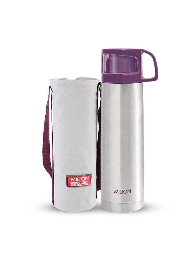 750ml Thermosteel Flask with Jacket, Keeps Drinks Hot and Cold for 24 Hours, 18/8 Stainless Steel, Double-Walled Vacuum Insulated Water Bottle with Inner Copper Coating - Glassy Purple