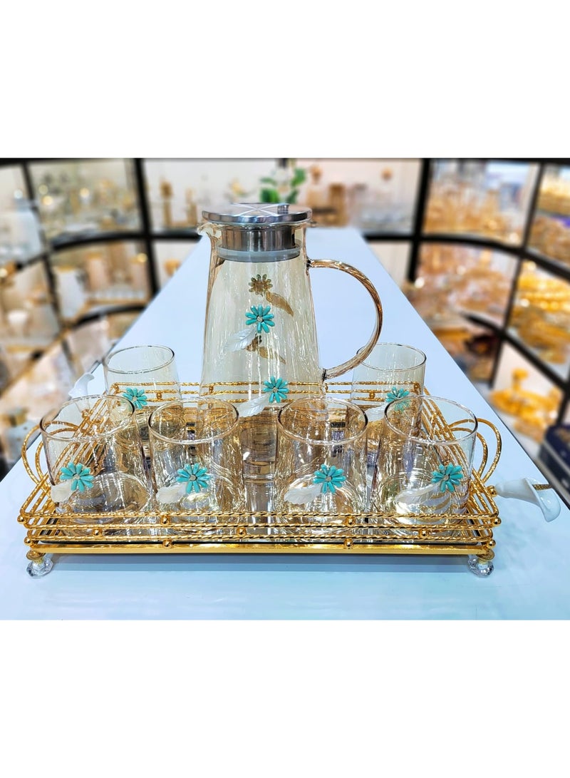 Water Set Of 8Pieces Six Glass With One Jug For Water Juice And One Piece Miror Tray High Quality Glass Material