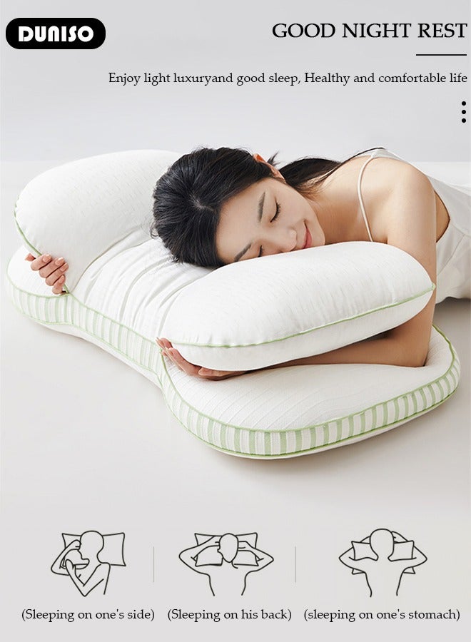 Double-deck Super Ergonomic Pillow for Neck Head and Shoulder Pain Relief, Contour Support Pillows for Bed Sleeping, Comfort soft Bed Pillow Side Back Stomach Sleeper, Ventilate High Rebound Sleep Pillow for Bedroom Dormitory Hotel