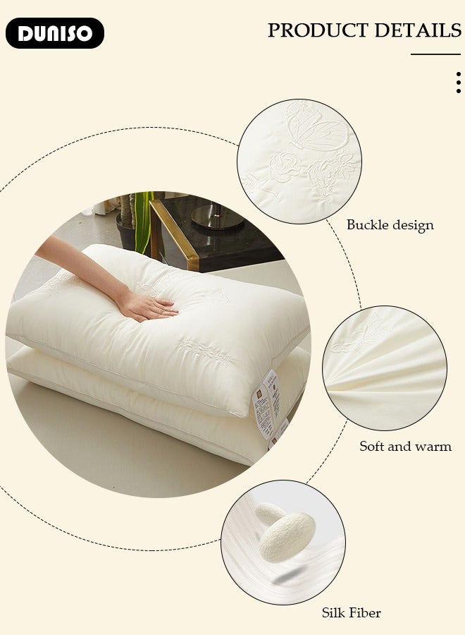 1 PCS Super Comfort Bed Pillow, High Rebound Sleep Pillow for Neck Shoulder Pain Relief, Washable Embroidered Silk Pillow for Side, Back & Stomach Sleepers