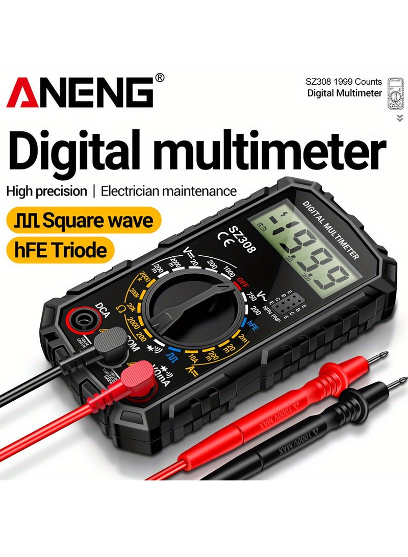 SZ308 Digital Multimeter, High Precision Electrical Maintenance Tester, AC/DC Voltage Current Resistance Multifunction Meter, Battery Powered (Without Battery), ≤36V Operating Voltage
