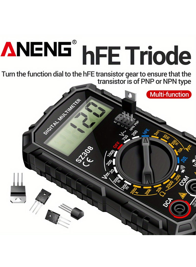 SZ308 Digital Multimeter, High Precision Electrical Maintenance Tester, AC/DC Voltage Current Resistance Multifunction Meter, Battery Powered (Without Battery), ≤36V Operating Voltage