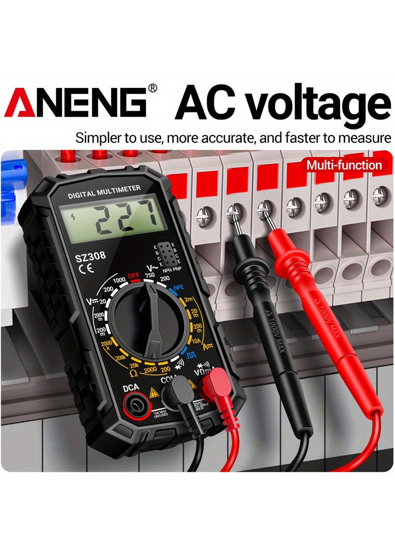 SZ308 Digital Multimeter, High Precision Electrical Maintenance Tester, AC/DC Voltage Current Resistance Multifunction Meter, Battery Powered (Without Battery), ≤36V Operating Voltage