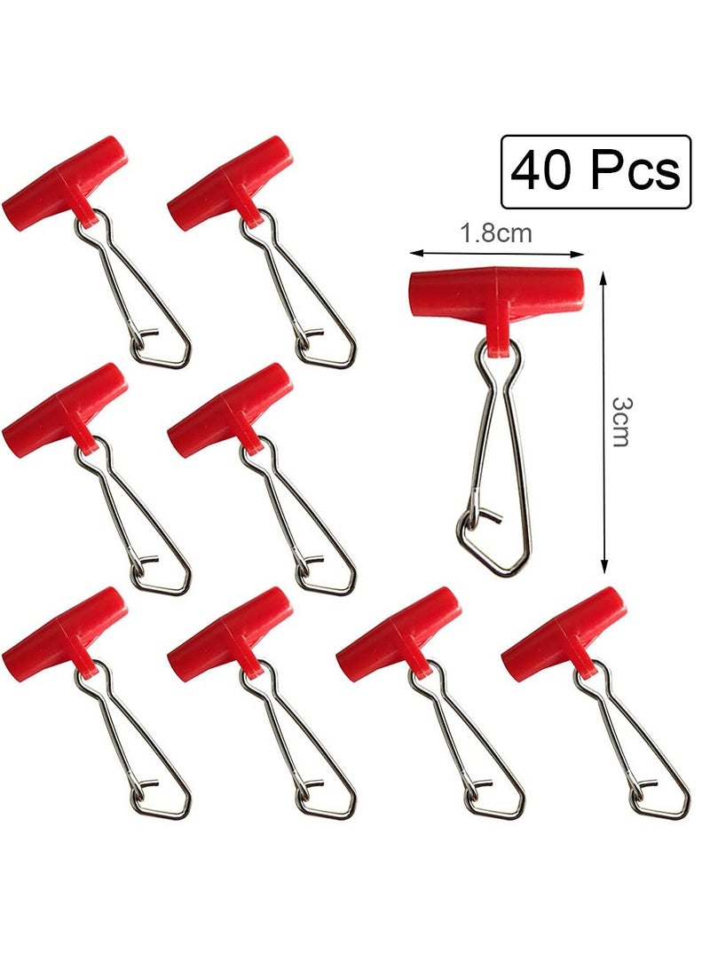 40 Pcs T-Shaped Fishing Line Sinkers with Duo Lock Snaps - Durable Clips for Sea Fishing, Easy to Use, Red