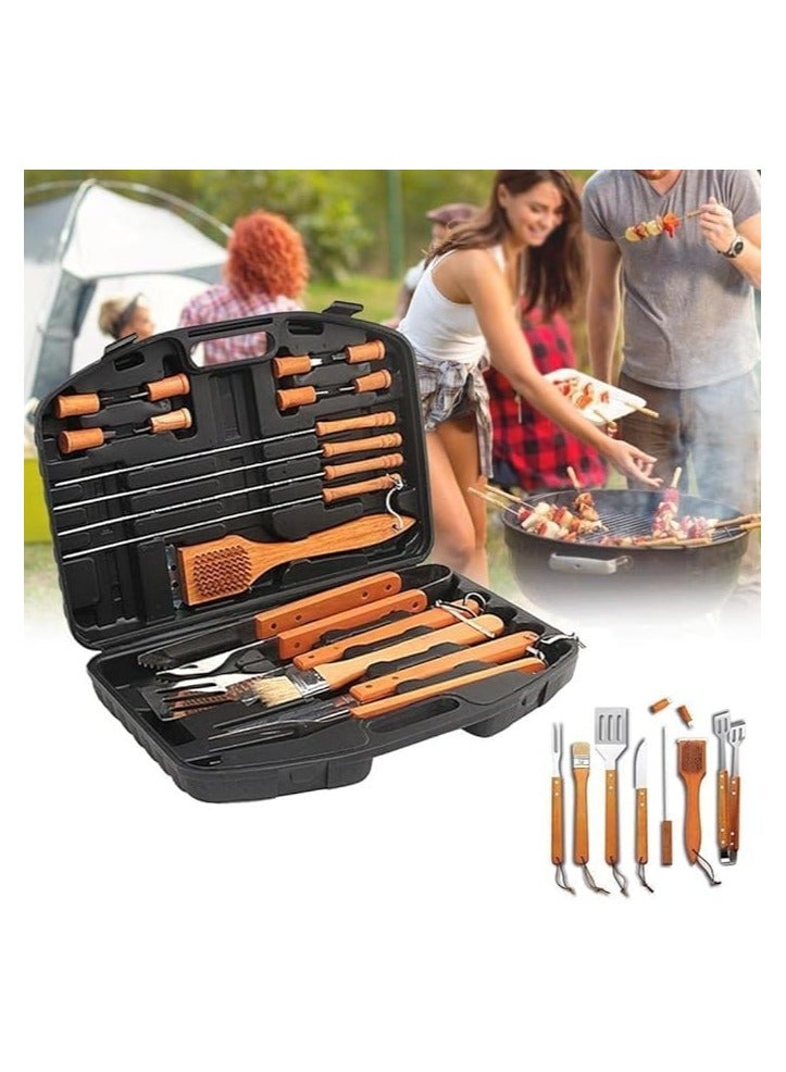 BBQ Tool Set 18-Piece | Stainless Steel with Wooden Handles | Ideal Christmas or Birthday Gift for Men, Dad, and Women