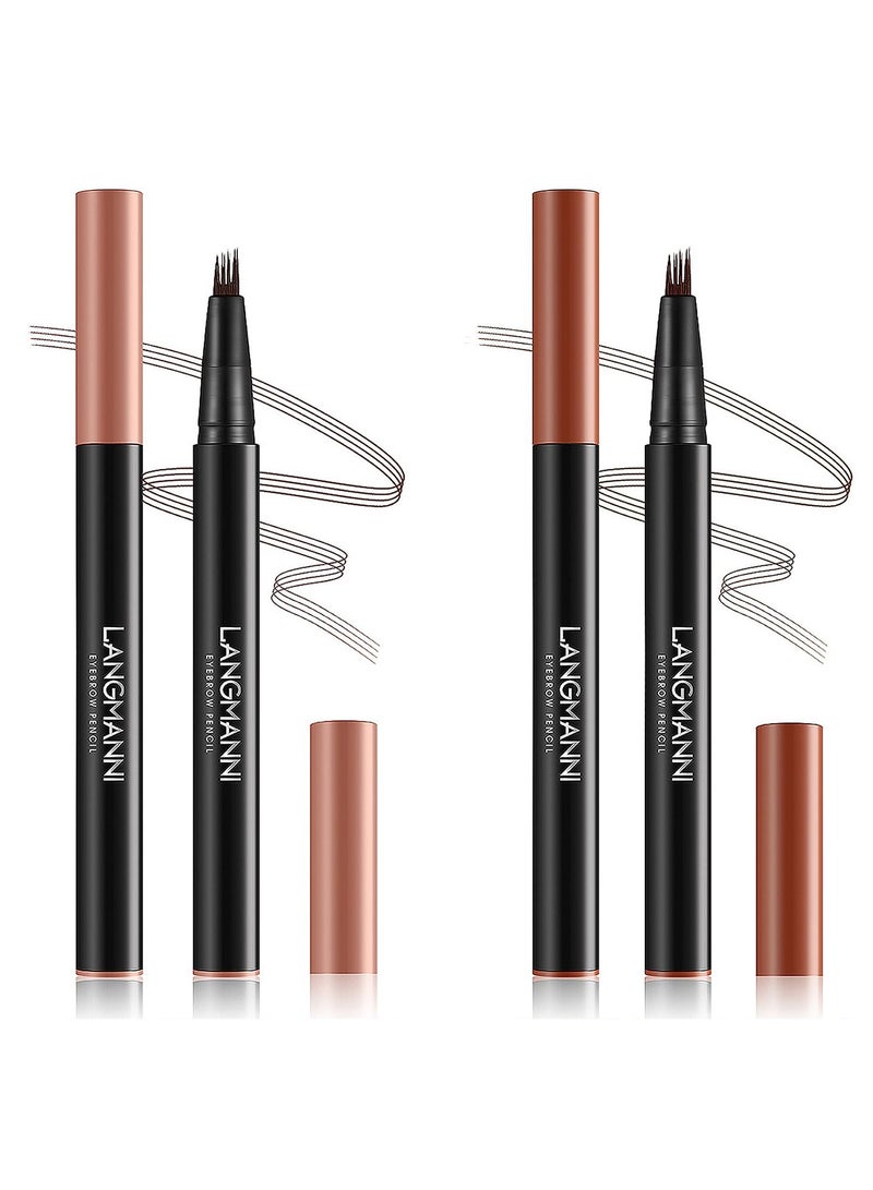 Dual Brown Eyebrow Pens with Micro-Fork Tips - Long-Lasting, Waterproof, and Fade-Resistant for Effortless, Natural-Looking Brows in All Shapes - 2 Pcs Set