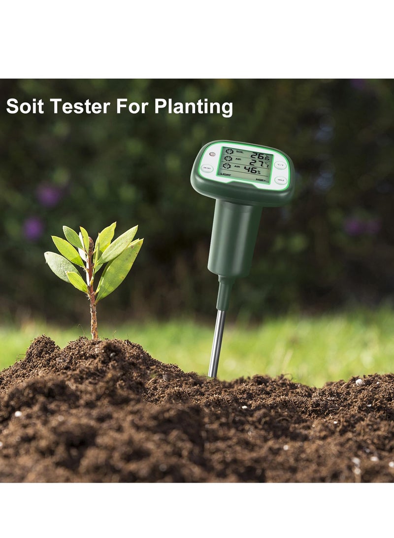 Digital Soil Thermometer, 4-in-1 Soil Tester Soil Thermometer/Light/Air Temperature/Air Humidity Meter Digital Soil/Plant Environment Survey Instrument Sunlight Tester Plant Monitor