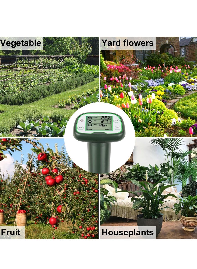 Digital Soil Thermometer, 4-in-1 Soil Tester Soil Thermometer/Light/Air Temperature/Air Humidity Meter Digital Soil/Plant Environment Survey Instrument Sunlight Tester Plant Monitor