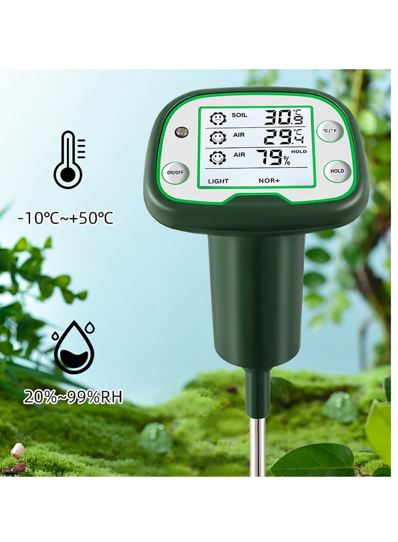 Digital Soil Thermometer, 4-in-1 Soil Tester Soil Thermometer/Light/Air Temperature/Air Humidity Meter Digital Soil/Plant Environment Survey Instrument Sunlight Tester Plant Monitor