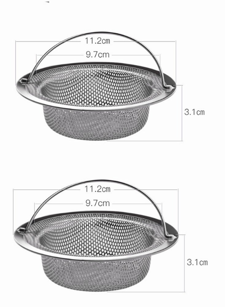 2 Pack Stainless Steel Kitchen Sink Drain Strainer with Handle 45 Inch Top 3 Inch Basket Fast Flow Food Catcher