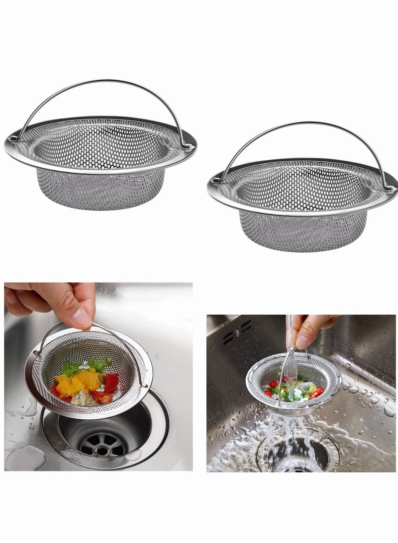 2 Pack Stainless Steel Kitchen Sink Drain Strainer with Handle 45 Inch Top 3 Inch Basket Fast Flow Food Catcher