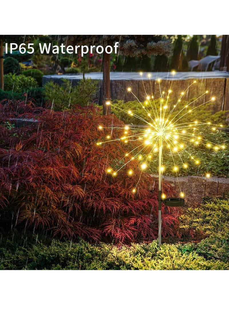Solar Lights Outdoor Solar Garden Lights Solar Fireworks Lights Waterproof Christmas Decorative 2 Lighting Modes DIY Shape Landscape Lights for Garden Patio Lawn Yard Party 2 Pack (Warm White)