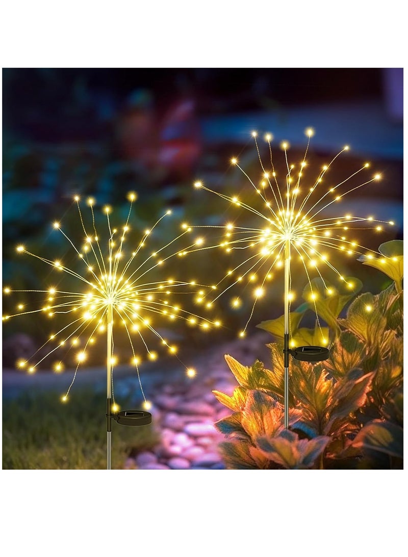 Solar Lights Outdoor Solar Garden Lights Solar Fireworks Lights Waterproof Christmas Decorative 2 Lighting Modes DIY Shape Landscape Lights for Garden Patio Lawn Yard Party 2 Pack (Warm White)