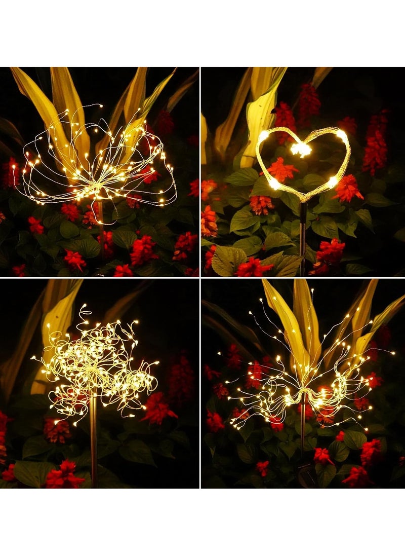 Solar Lights Outdoor Solar Garden Lights Solar Fireworks Lights Waterproof Christmas Decorative 2 Lighting Modes DIY Shape Landscape Lights for Garden Patio Lawn Yard Party 2 Pack (Warm White)