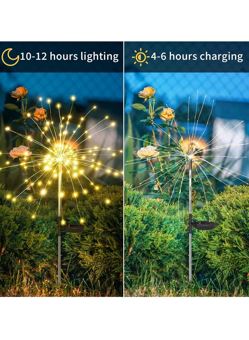 Solar Lights Outdoor Solar Garden Lights Solar Fireworks Lights Waterproof Christmas Decorative 2 Lighting Modes DIY Shape Landscape Lights for Garden Patio Lawn Yard Party 2 Pack (Warm White)