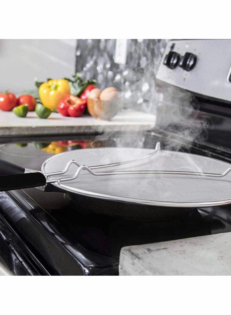 Stainless Steel Grease Splatter Screen with Silicone Handle, 99% Oil Splash Protection, Keeps Your Kitchen Clean and Safe