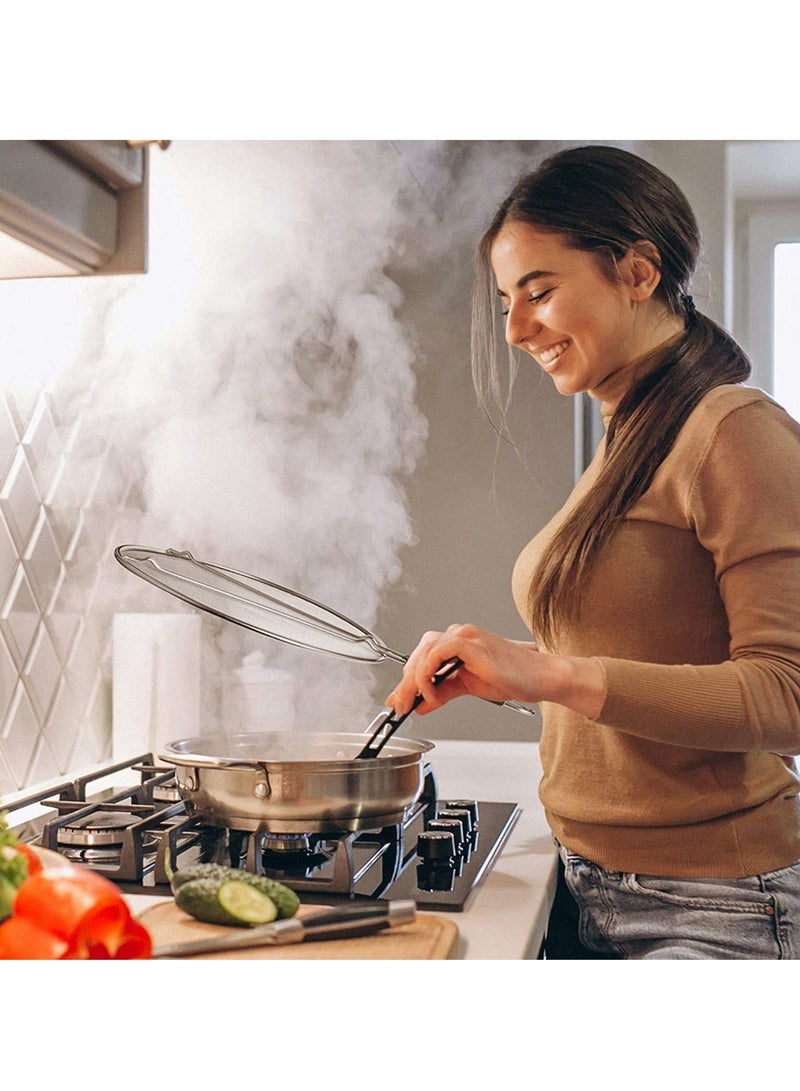 Stainless Steel Grease Splatter Screen with Silicone Handle, 99% Oil Splash Protection, Keeps Your Kitchen Clean and Safe