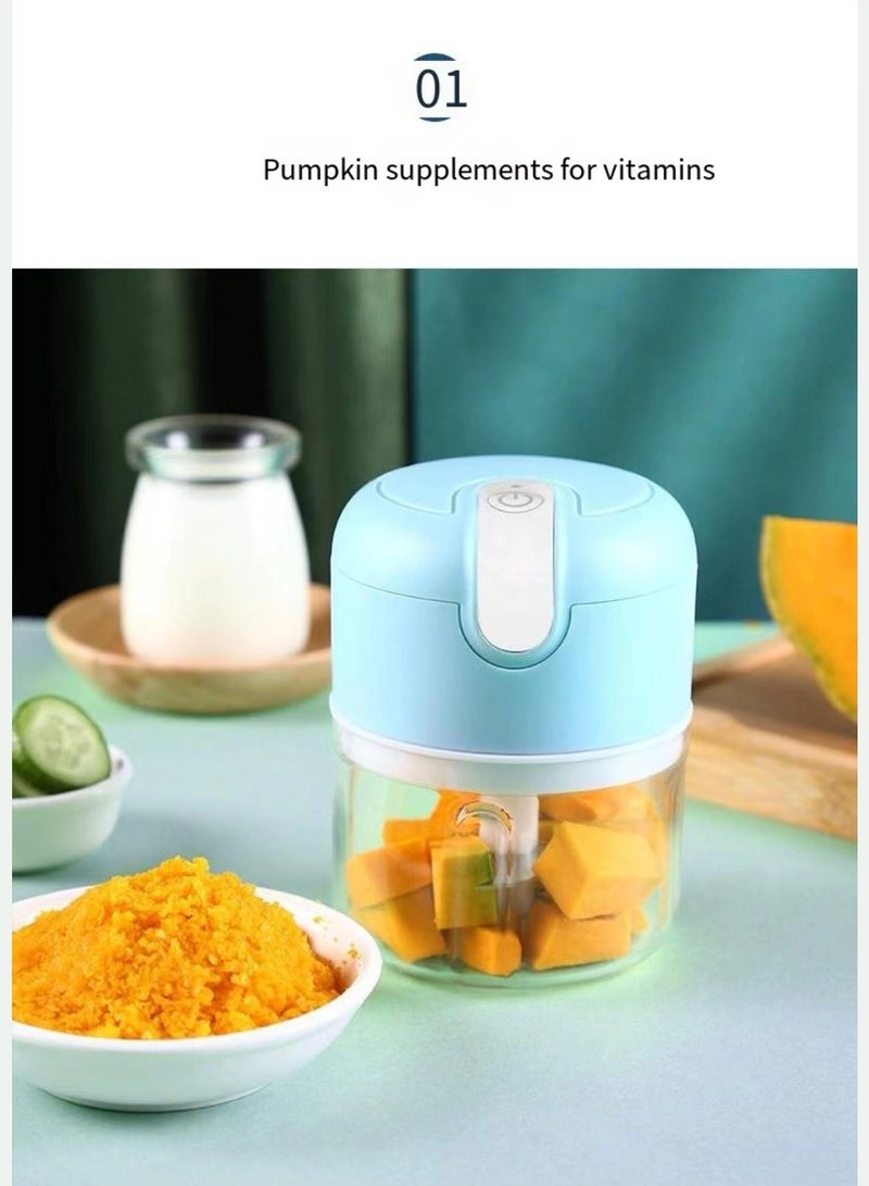 Electric garlic chopper, mini portable vegetable chopper, 250ml garlic grinding onion chopper, vegetable mixer, wireless food processing machine suitable for ginger, chili, fruit, meat, etc