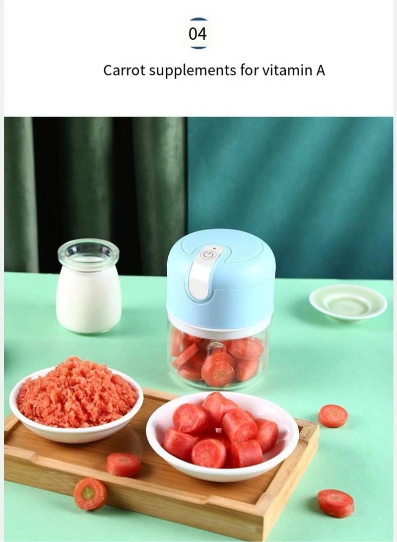 Electric garlic chopper, mini portable vegetable chopper, 250ml garlic grinding onion chopper, vegetable mixer, wireless food processing machine suitable for ginger, chili, fruit, meat, etc