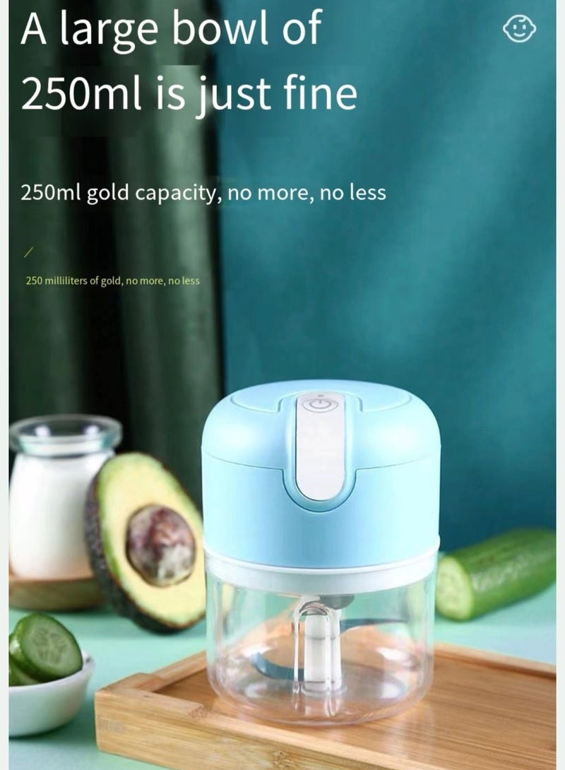 Electric garlic chopper, mini portable vegetable chopper, 250ml garlic grinding onion chopper, vegetable mixer, wireless food processing machine suitable for ginger, chili, fruit, meat, etc