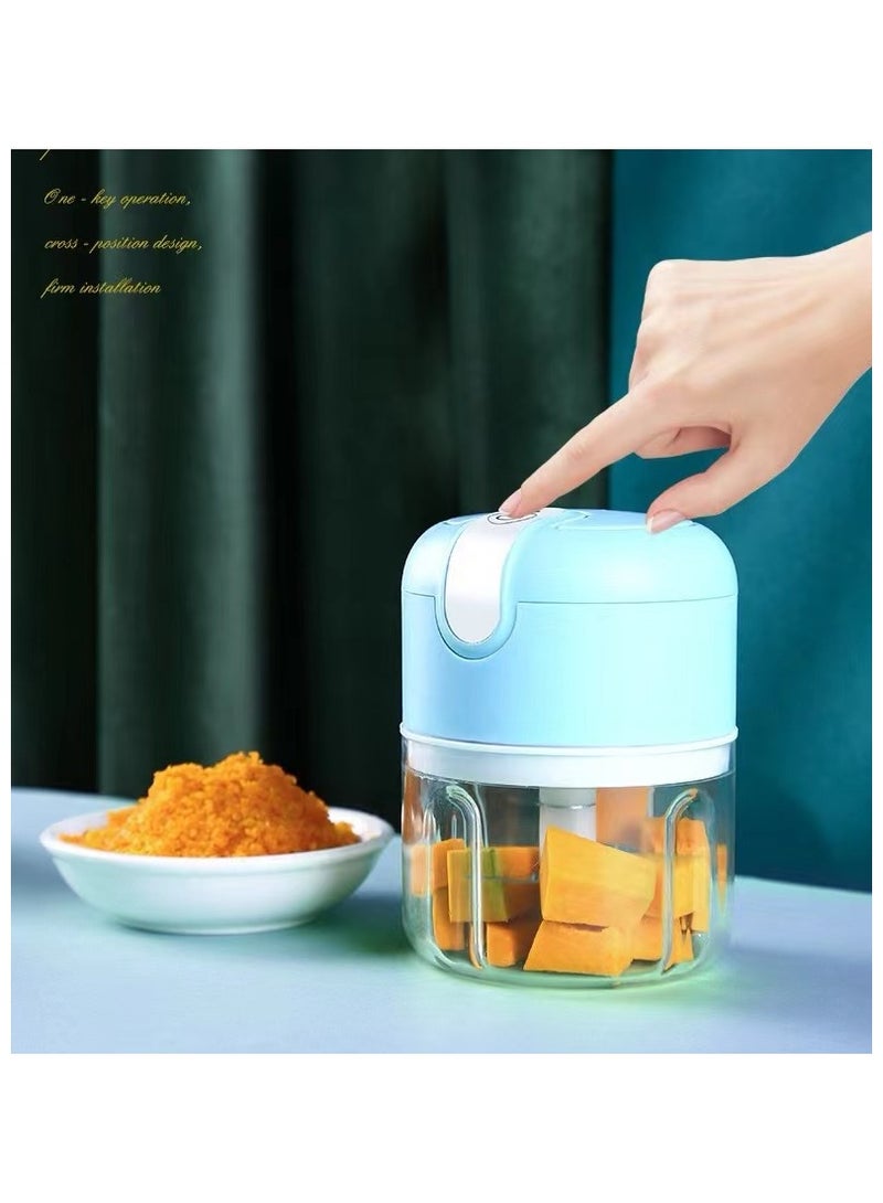 Electric garlic chopper, mini portable vegetable chopper, 250ml garlic grinding onion chopper, vegetable mixer, wireless food processing machine suitable for ginger, chili, fruit, meat, etc