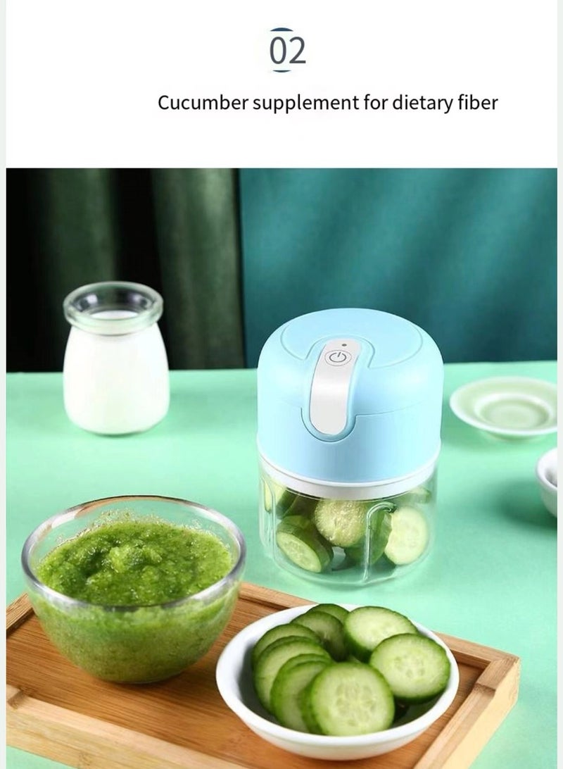 Electric garlic chopper, mini portable vegetable chopper, 250ml garlic grinding onion chopper, vegetable mixer, wireless food processing machine suitable for ginger, chili, fruit, meat, etc