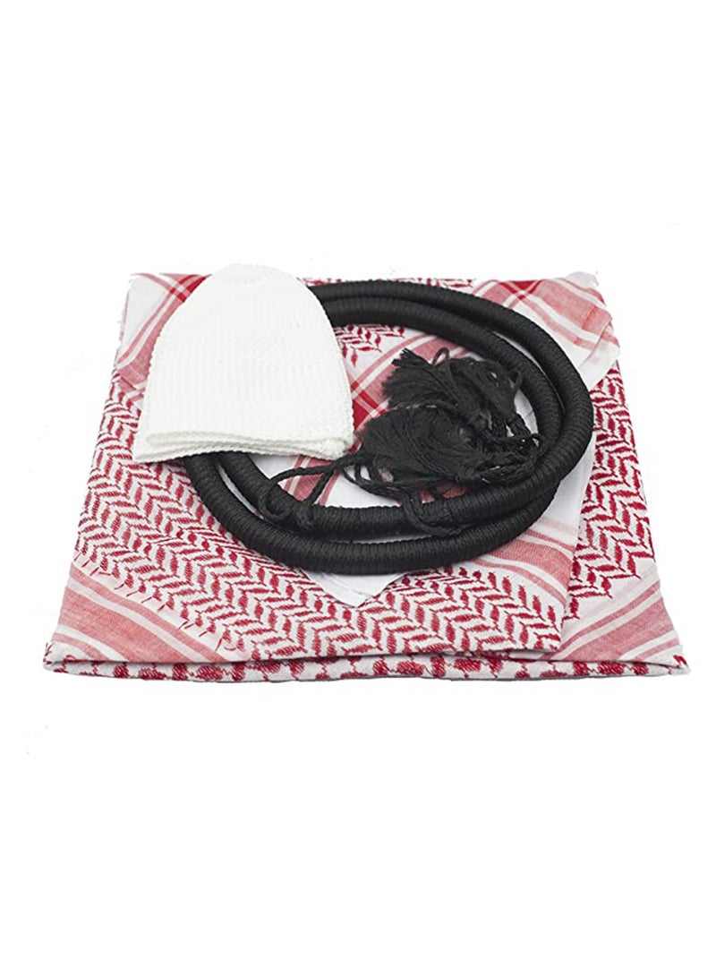 YATHREB Keffiyeh Set for Men, Ghutra set, Red or Black Arabian Scarf Set, Arabian Fashion, Arab Scarf Shaykh Boys Head Covering - Plus with Head Ring Agal Iqal Emirati, One Size …