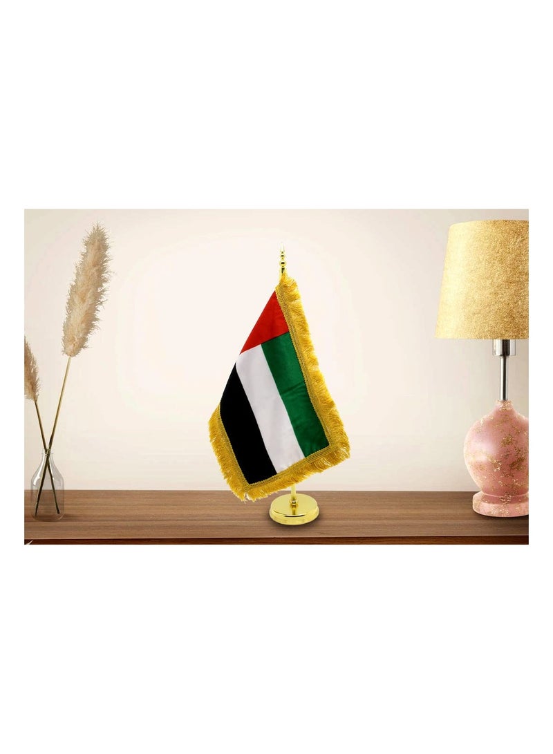 UAE Metal Table Flag Stand–Durable Flagpole Holder For Office,Home,Desk,Or Events Conference Table Decoration–Mini Flags Pole Holder-Metal Flag Stand For Schools