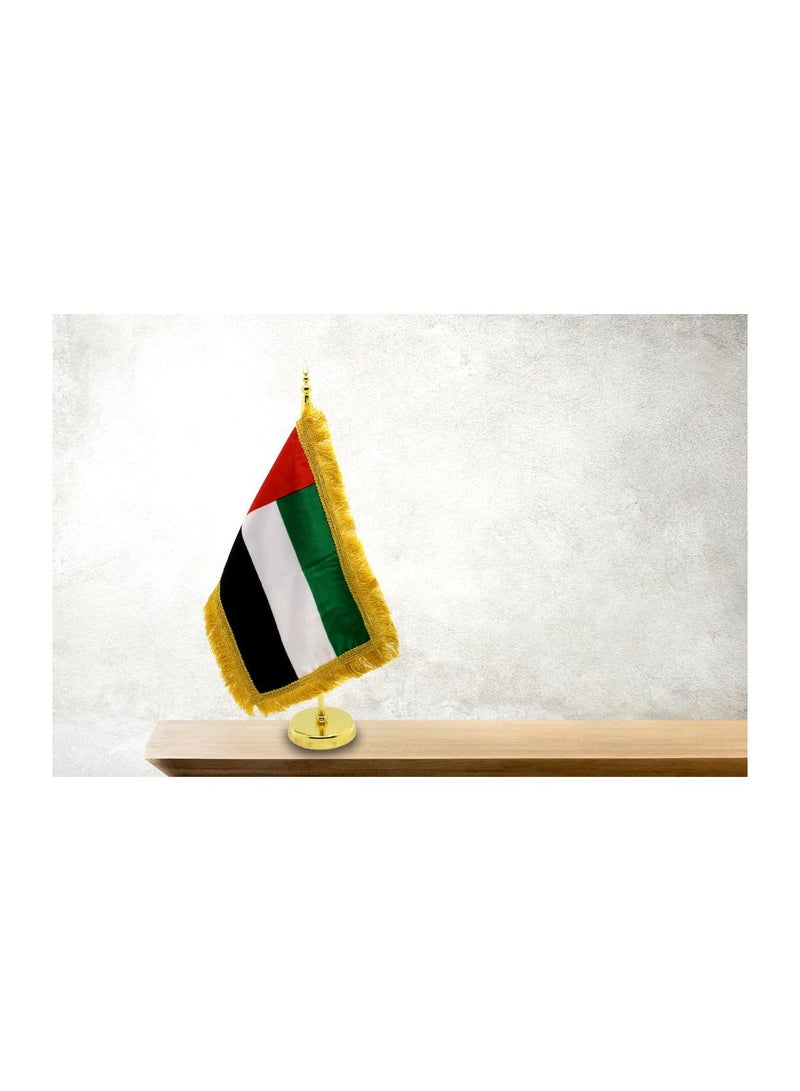 UAE Metal Table Flag Stand–Durable Flagpole Holder For Office,Home,Desk,Or Events Conference Table Decoration–Mini Flags Pole Holder-Metal Flag Stand For Schools