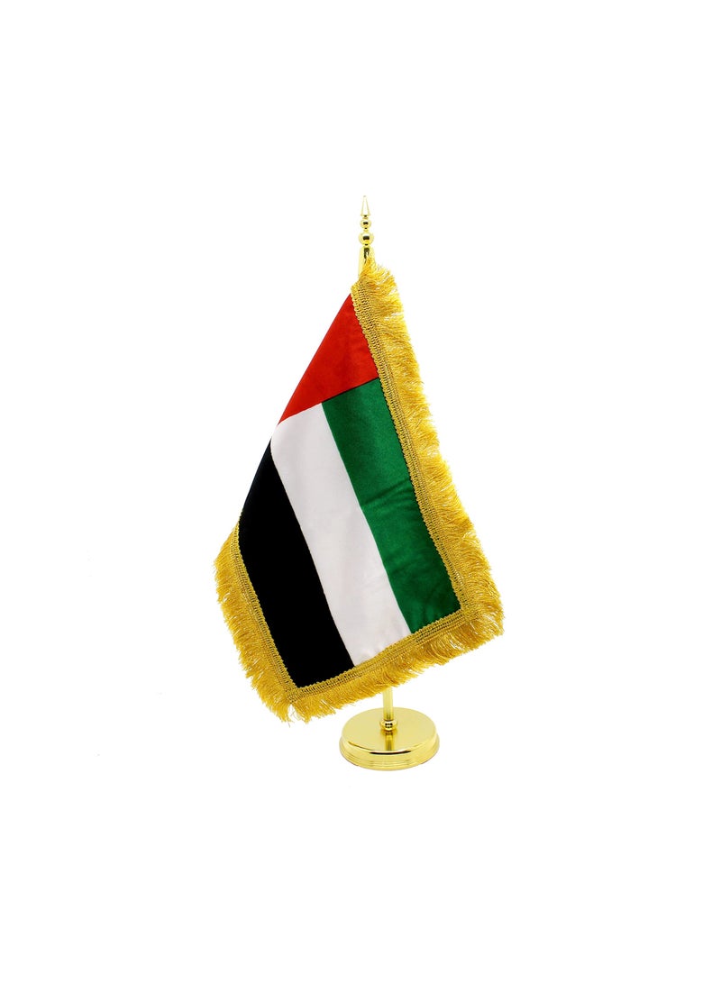 UAE Metal Table Flag Stand–Durable Flagpole Holder For Office,Home,Desk,Or Events Conference Table Decoration–Mini Flags Pole Holder-Metal Flag Stand For Schools