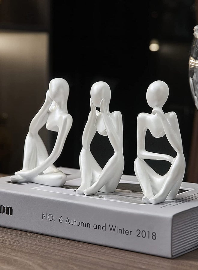 Hometaste Thinker Statue Abstract Statues Home Decor Abstract Sculpture Resin Statues Modern Shelf Decor Desktop Sitting Desktop Thinker Statue Abstract Sculpture Statue(3- Pieces Set) (White Colour)