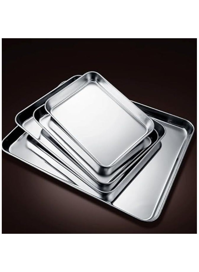 Baking Tray Set of 4, 304 Stainless Steel Oven Sheet Sets Baking Sheets Pans Rectangle Deep 2.5CM Oven Trays for Baking Cooking Serving, Biscuits