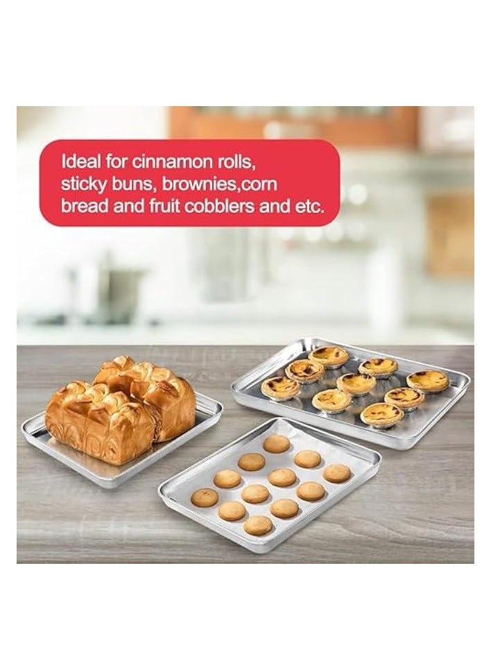 Baking Tray Set of 4, 304 Stainless Steel Oven Sheet Sets Baking Sheets Pans Rectangle Deep 2.5CM Oven Trays for Baking Cooking Serving, Biscuits