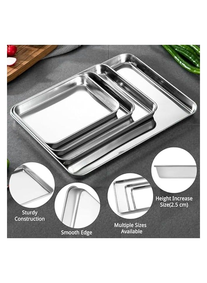 Baking Tray Set of 4, 304 Stainless Steel Oven Sheet Sets Baking Sheets Pans Rectangle Deep 2.5CM Oven Trays for Baking Cooking Serving, Biscuits