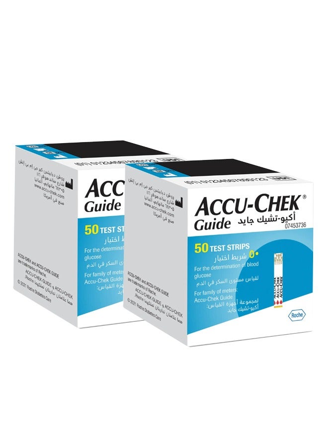 Guide 50 Test Strips – For Accurate Blood Glucose Measurement – Compatible with Accu-Chek Guide Meters – Pack of 2