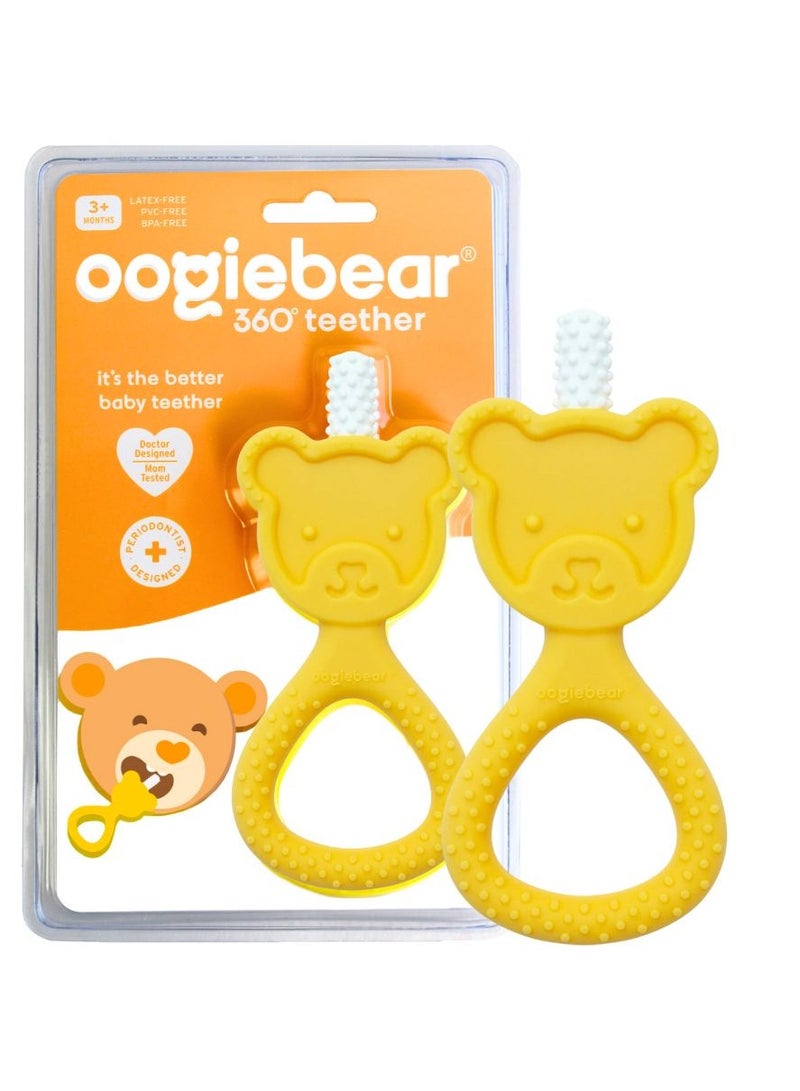 oogiebear 360˚ Teether - Safe Teething Toys for Babies 3 Months and Older | Soft Bristle Teddy Bear Silicone Teether | Super Soft BPA-Free Silicone Teether Toy - Yellow