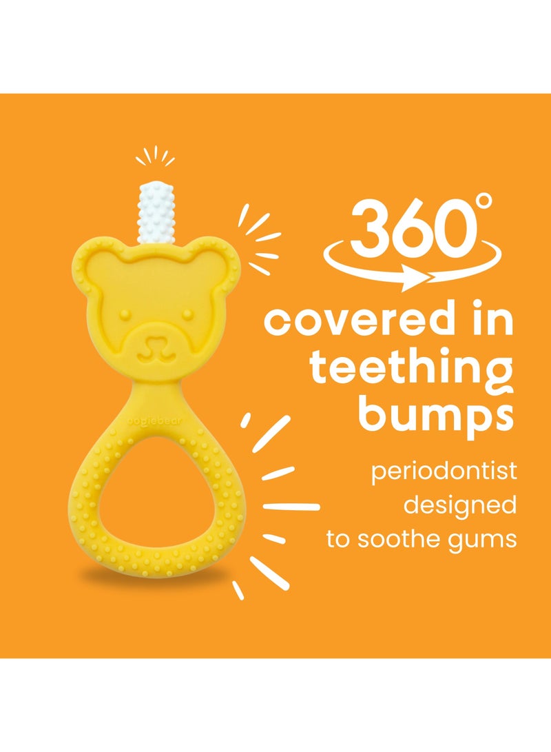 oogiebear 360˚ Teether - Safe Teething Toys for Babies 3 Months and Older | Soft Bristle Teddy Bear Silicone Teether | Super Soft BPA-Free Silicone Teether Toy - Yellow