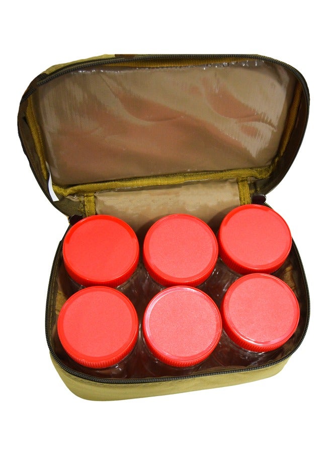 Set of six Plastic Bottles with Caps, and Carrying Case