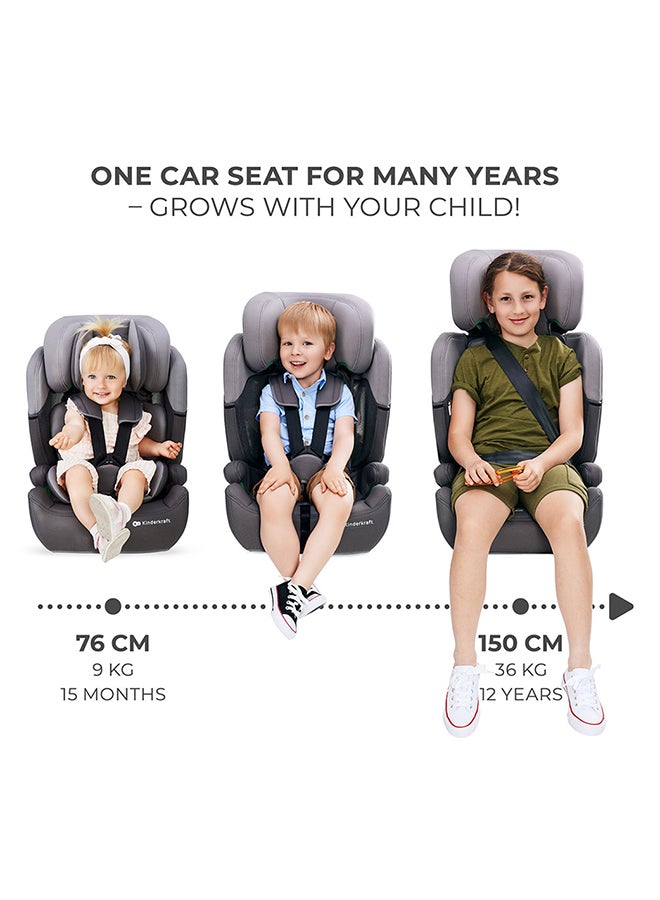 Car Seat Comfort Up, I - Size Booster Child Seat, With 5 Point Harness, Adjustable Headrest, For Toddlers , Infant, Group 1/2/3, 9 - 36 Kg, Up To 12 Years, Grey