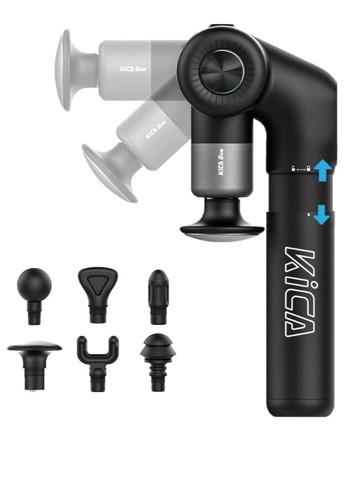 Kica EVO Muscle Massager, Professional Foldable Heated Percussion Muscle Massager with Adjustable Arm & 12.9''Extendable Pole for Professional Deep Tissue Back Massage,Athletes Pain Relief Handheld Portable Massager,Built-in Heat Compress,6 Heads,