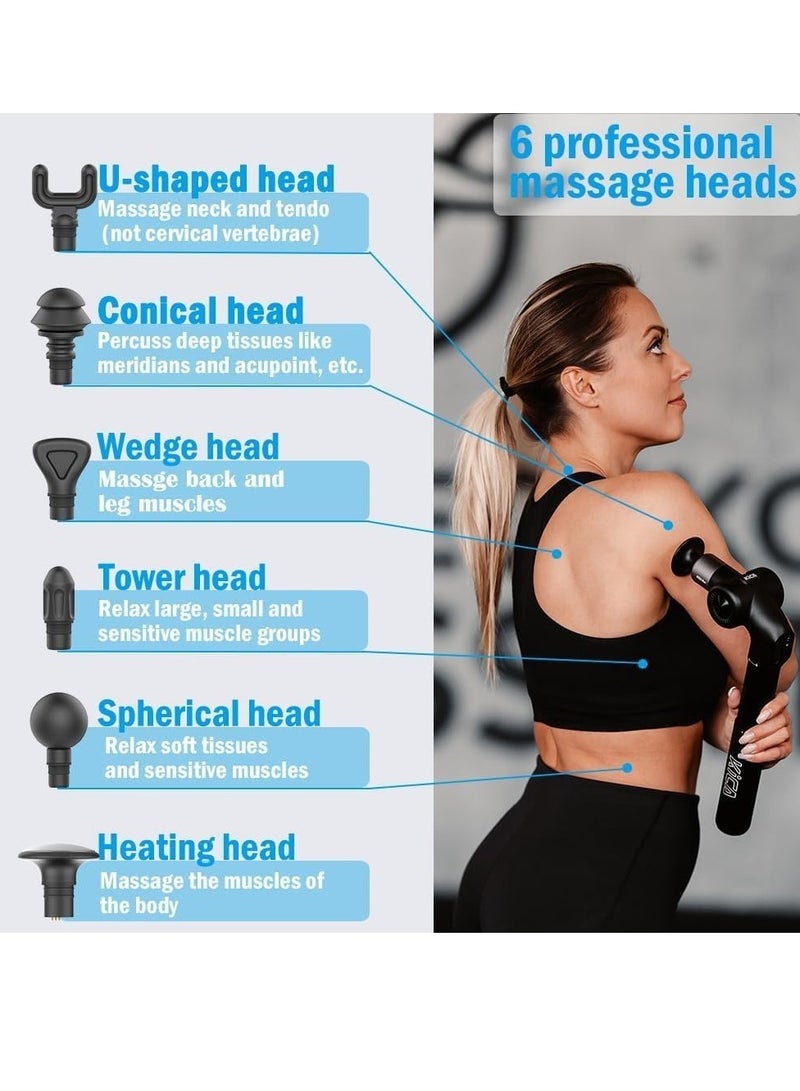 Kica EVO Muscle Massager, Professional Foldable Heated Percussion Muscle Massager with Adjustable Arm & 12.9''Extendable Pole for Professional Deep Tissue Back Massage,Athletes Pain Relief Handheld Portable Massager,Built-in Heat Compress,6 Heads,