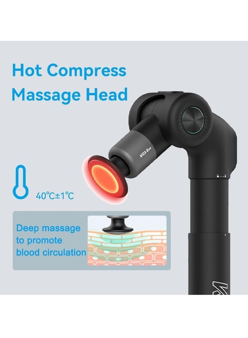 Kica EVO Muscle Massager, Professional Foldable Heated Percussion Muscle Massager with Adjustable Arm & 12.9''Extendable Pole for Professional Deep Tissue Back Massage,Athletes Pain Relief Handheld Portable Massager,Built-in Heat Compress,6 Heads,