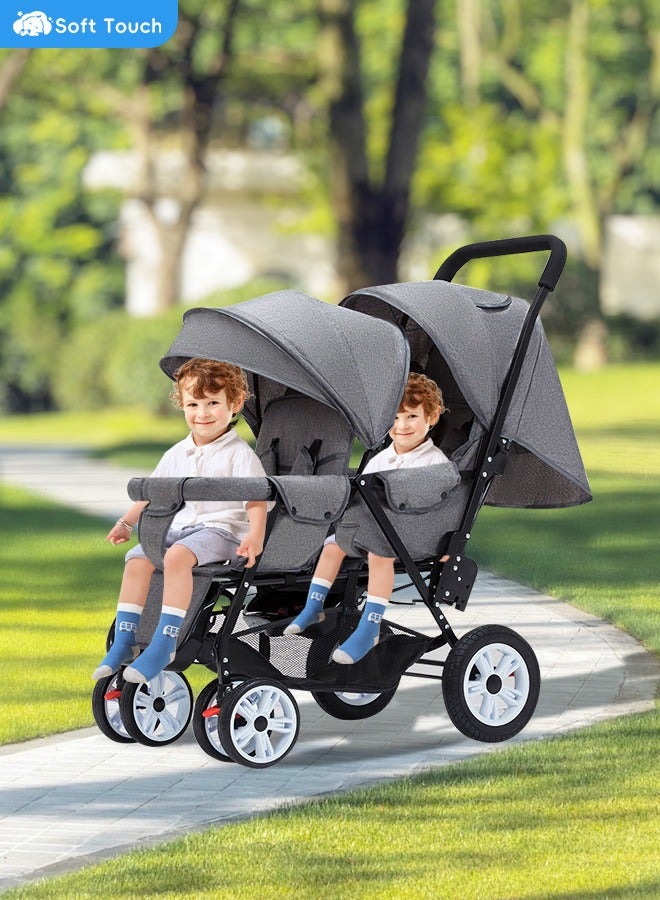 Baby Double Stroller Foldable Lightweight Twins Stroller with Tandem Seating with Adjustable Backrest and Footrest for Toddler